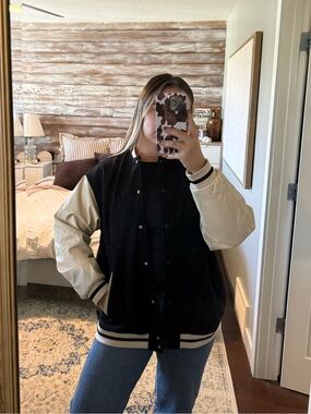H&M Women’s Black and Cream Women's Varsity Jacket